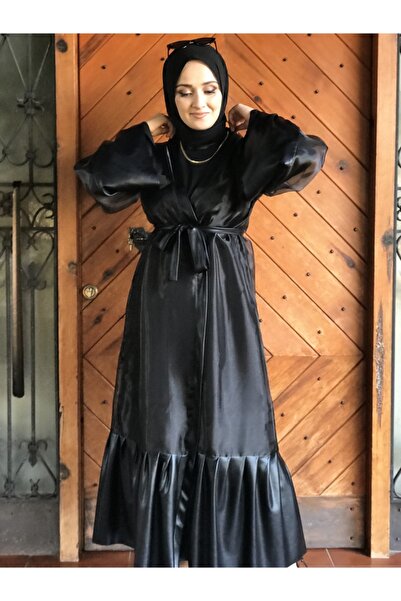 AYSUN AYDEMİR Black Organza Kimono Abaya
