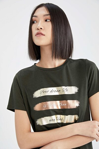 DeFacto Μπλουζάκι με κοντό μανίκι Regular Fit Crew Neck Foil με στάμπα