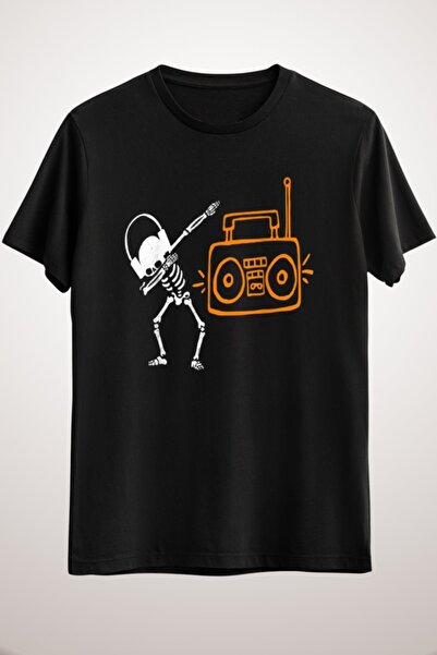 GreenMint للجنسين الأسود Dabbing الهيكل العظمي Dj الموسيقى التي شيرت عاشق الم...