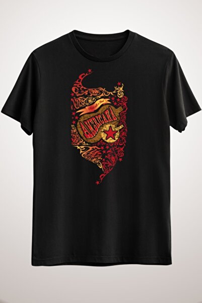 GreenMint تيشيرت موسيقى أمريكانا أسود للجنسين - موسيقى مع قلب