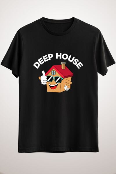 GreenMint تيشيرت موسيقى ديب هاوس أسود للجنسين