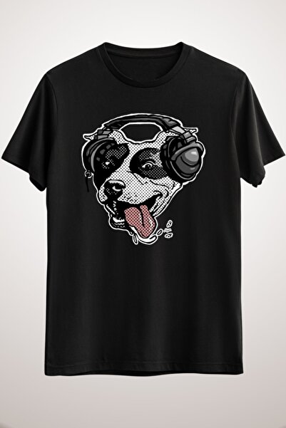 GreenMint للجنسين أسود لطيف حفرة الثور الكلب مع الموسيقى التي شيرت سماعات الم...