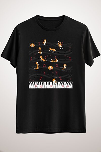 GreenMint تي شيرت موسيقى البيانو الأسود للجنسين - قميص بيغل موسيقي - لمحبي ال...