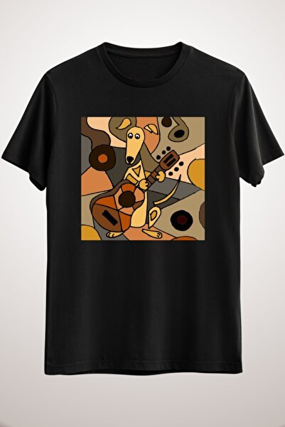 GreenMint للجنسين أسود غير تقليدي الفني السلوقي الكلب اللعب الغيتار الغيتار م...