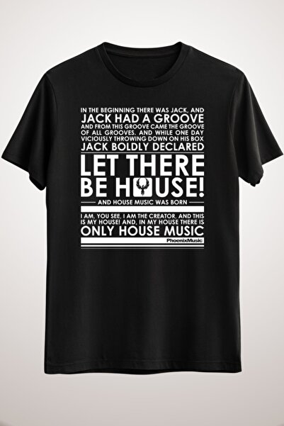 GreenMint تيشيرت موسيقى فينيكس أسود للجنسين موسيقى Let There Be House أبيض