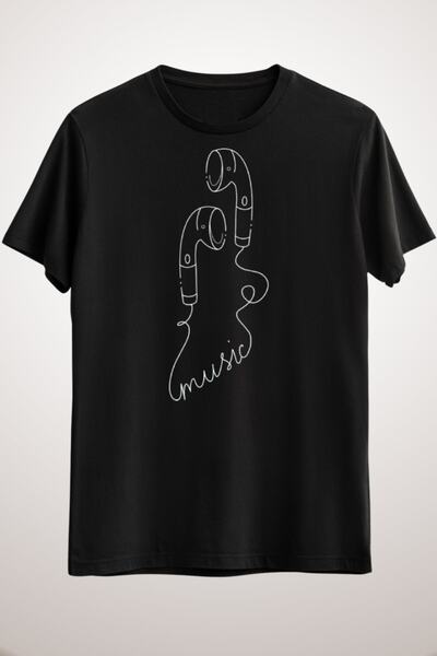 GreenMint للجنسين الأسود الموسيقى التي شيرت الموسيقى Linework سماعة