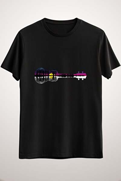 GreenMint Unisex Black Sunset Moon Ukulele Guitar Guitar Silhouette Art