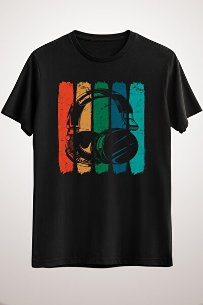 GreenMint تي شيرت موسيقى أسود للجنسين - تصميم سماعات DJ Vintage لمحبي الموسيقى