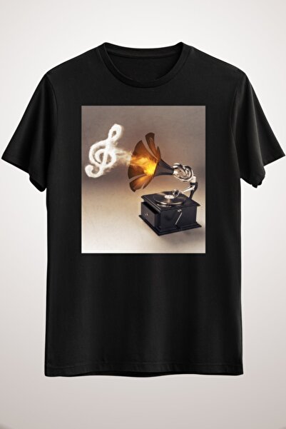 GreenMint تيشيرت موسيقى ليت ذا ميوزيك باللون الأسود للجنسين (فقط حافظ على الأ...