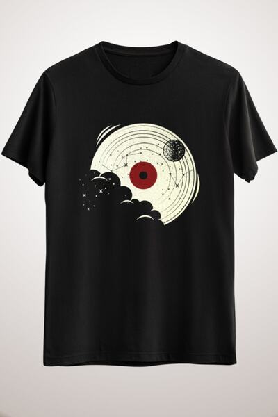 GreenMint تي شيرت فني من الفينيل الأسود للجنسين - منتصف الليل ستارز كلاودز في...