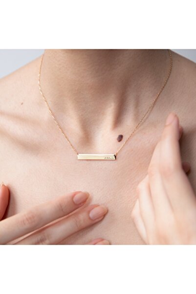 Genel Markalar Isimli Bar 14 Ayar Altın Kaplama 925 Ayar Kolye