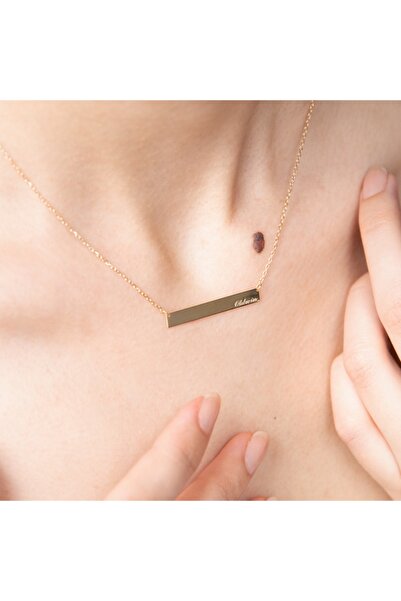 Genel Markalar Isimli Bar 14 Ayar Altın Kaplama 925 Ayar Kolye