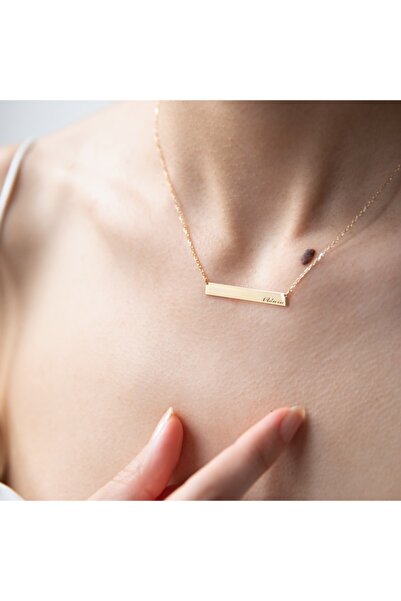 Genel Markalar Isimli Bar 14 Ayar Altın Kaplama 925 Ayar Kolye