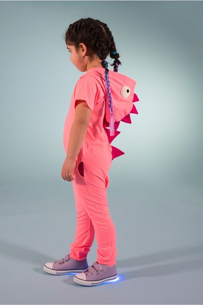 Baokids Girl's Neon Pink Dino Jumpsuit