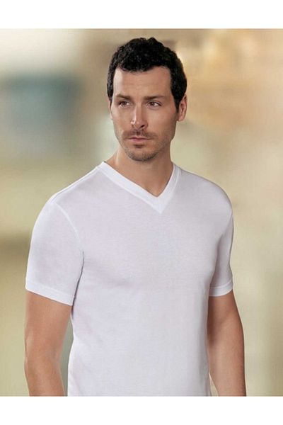 Şahinler E008 Men's V-Neck Combed Cotton Tank Top
