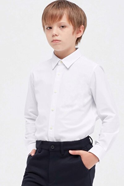 alenmeza Бяла памучна риза за момче без джобове