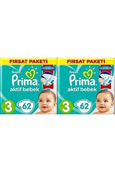 Prima Bebek Bezi Aktif Bebek 3 Beden 124 Adet  62x2