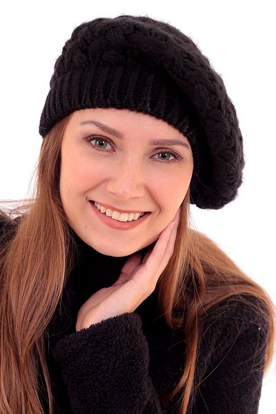 Deafox Schwarzes Strick-Maler-Barett für Damen