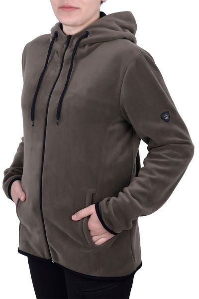 GHASSY CO. Women's Khaki Hooded Zippered Fleece Sweatshirt
