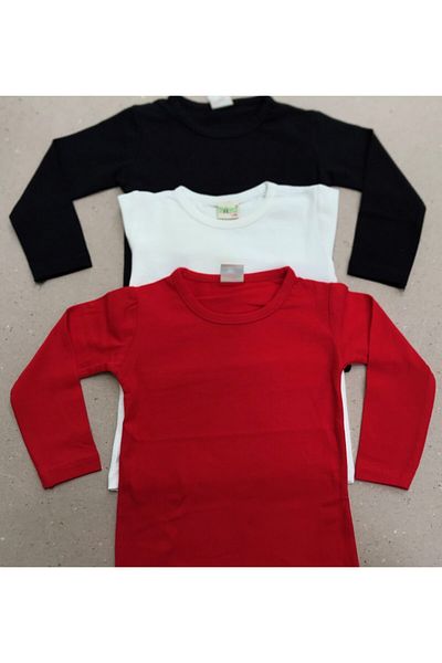 özdemirli bebe Unisex Kids Cream Red Black Lycra Basic Long Sleeve T-Shirt Pack of 3