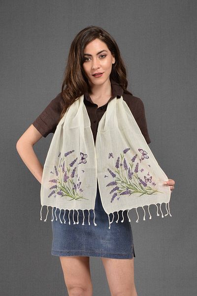 Dosimira Lavender Cotton Printed Small Scarf