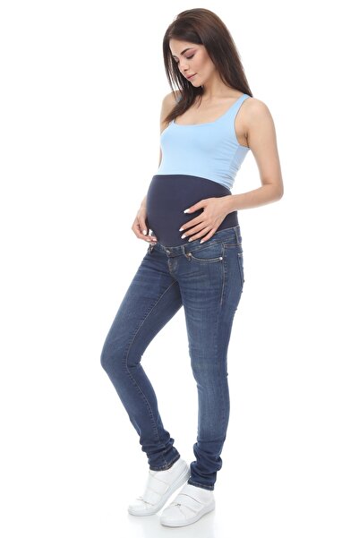MİMBA Kadın Lacivert Denim Dar Paça Hamile Kot Pantolonu