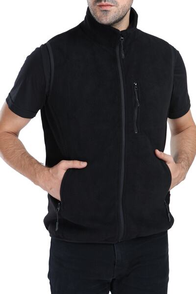 GHASSY CO. Men's Black Multi-Pocket Fleece Vest