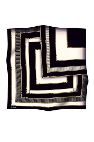 Vissona Γυναικείο Twill Μεταξωτό Κασκόλ Μαύρη Κρέμα