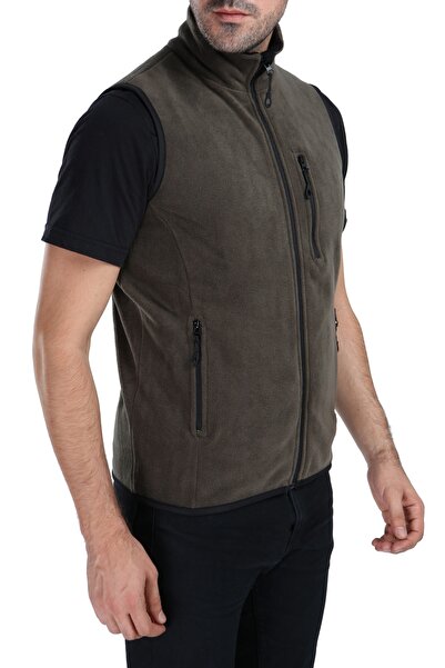 GHASSY CO. Men's Dark Khaki Multi-Pocket Fleece Vest