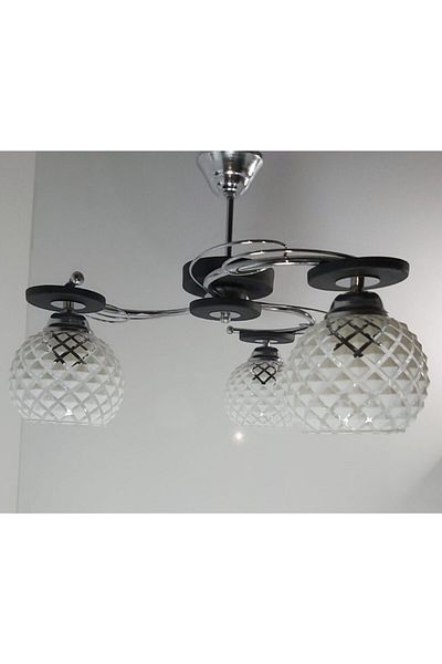 Uçar Ilay Black 3-Piece White Diamond Glass Chandelier