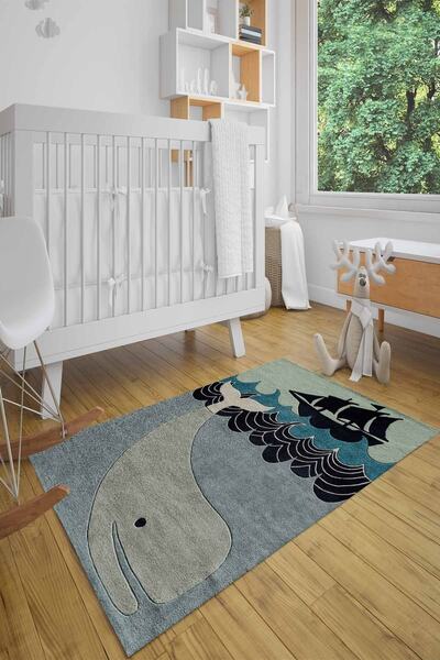 MODANOİVA Yüzen Yunus Baliği Desenli Dijital Baski Hali-mnh1013