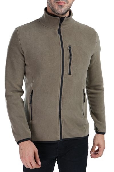 GHASSY CO. Men's Light Khaki Fleece Jacket - Full Zipper, 3 Pockets Outdoor
