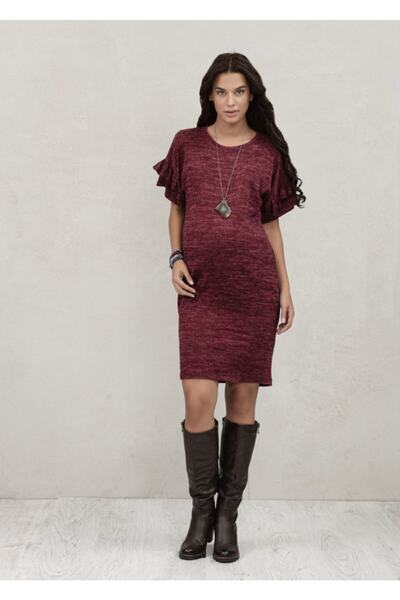 Even Fashion Hamile Giyim Kadın Bordo Triko Kısa Hamile Elbise