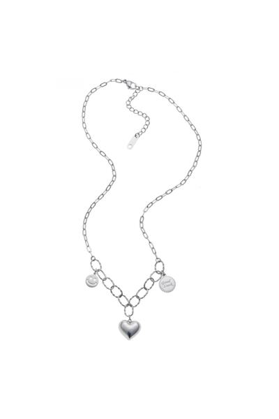 MODAMUGO Çelik Zincir Kolye, Kalpli , Good Luck, Smile - Rodyum