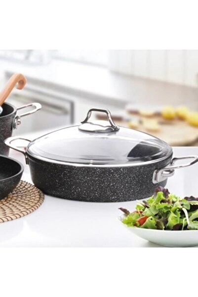 FALEZ Black Line Granit Basık Tencere 28 cm