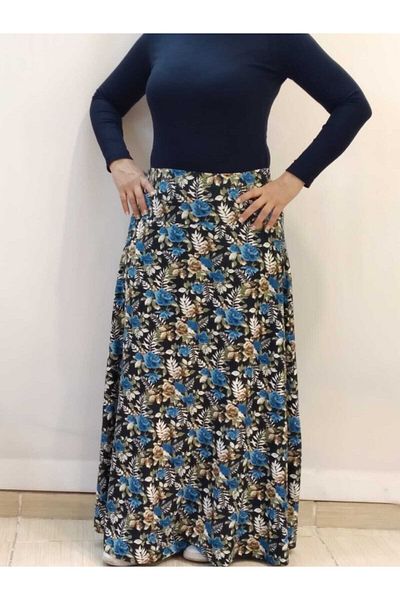 Mertcan Butik Fustă de damă albastră cu talie elastică