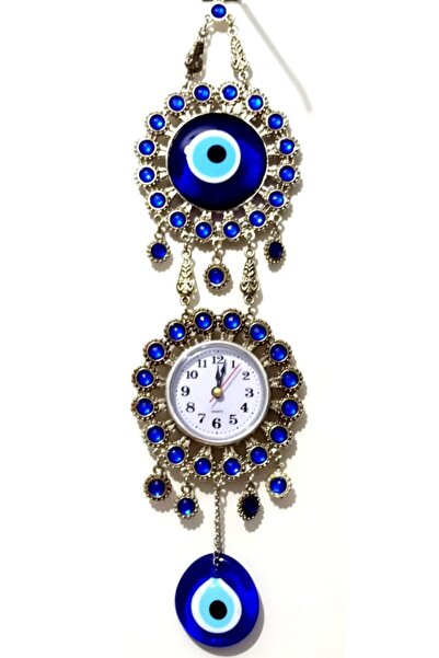 Mixperi Nikel Zamak Kaplamalı Nazar Boncuklu Gümüş Rengi Duvar Saati