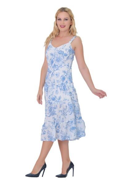 Loe Tiessi Жіноча синя сукня на бретелях з квітковим візерунком