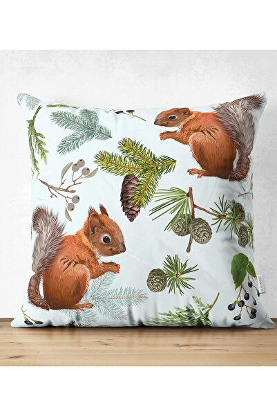 Realhomes غطاء وسادة عصري مطبوع رقميًا بنمط السنجاب على خلفية بيضاء