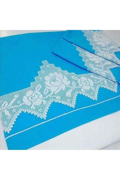bursa çeyiz Light Blue Handcrafted Lace Pique Set