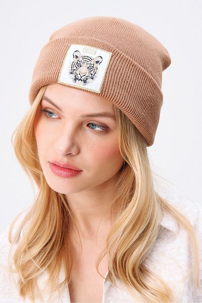 Trend Alaçatı Stili Women's Biscuit Tiger Embroidered Beret ALC-A2059