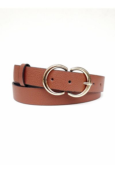 Kemerix Γυναικεία ζώνη Tan Gold Buckle