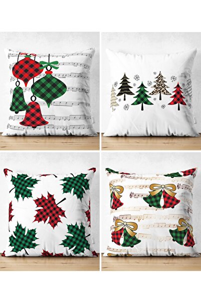 Realhomes Двосторонні 4-х частинні ковдри з темою «картата» і ялинка, новоріч...