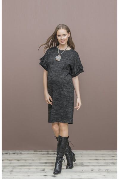 Genel Markalar Kadın Gri Triko Kısa Hamile Elbise