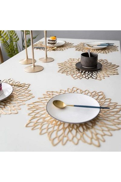 ASENA DESİGN Leather Gold Lotus 12 Pieces for 6 People - American Service