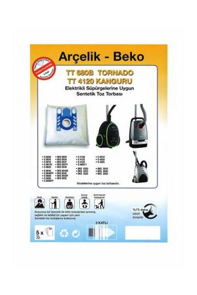 Arçelik -أكياس مكنسة كهربائية متوافقة مع Beko Tt680، Tt4120، 20 قطعة