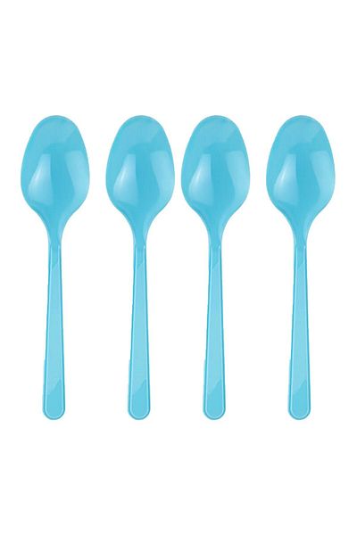 Roll-Up Set of 25 Light Blue Plastic Spoons