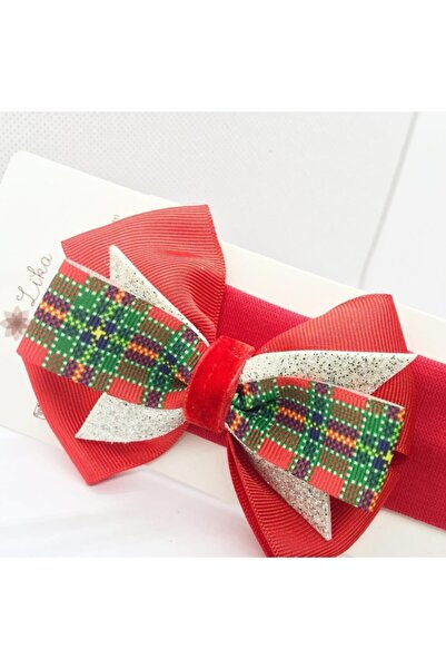 Lika 15 New Year's Bow Bouquet Plaid, Silver Detailed Baby New Year's Themed Bandana