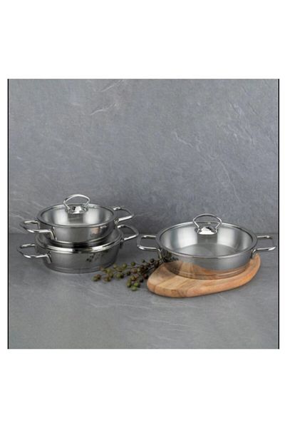 Nehir 6 PiecesSilver Stainless Steel 3-Piece Saucepan Omelet Pot Set