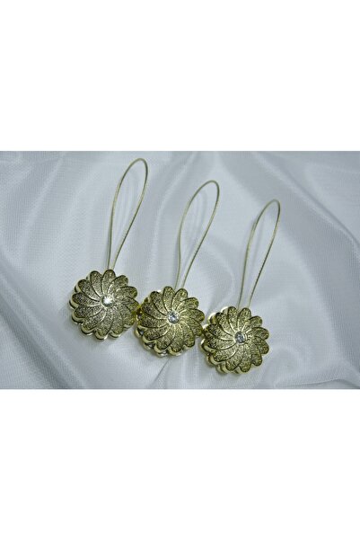 Saççax Exclusive Gold Renk 3'lü Papatya Tek Taşlı Mıknatıslı Perde Mandalı